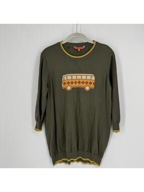 Modcloth sweater womens 1x green schoolbus teacher tunic cotton modal 70s hippie
